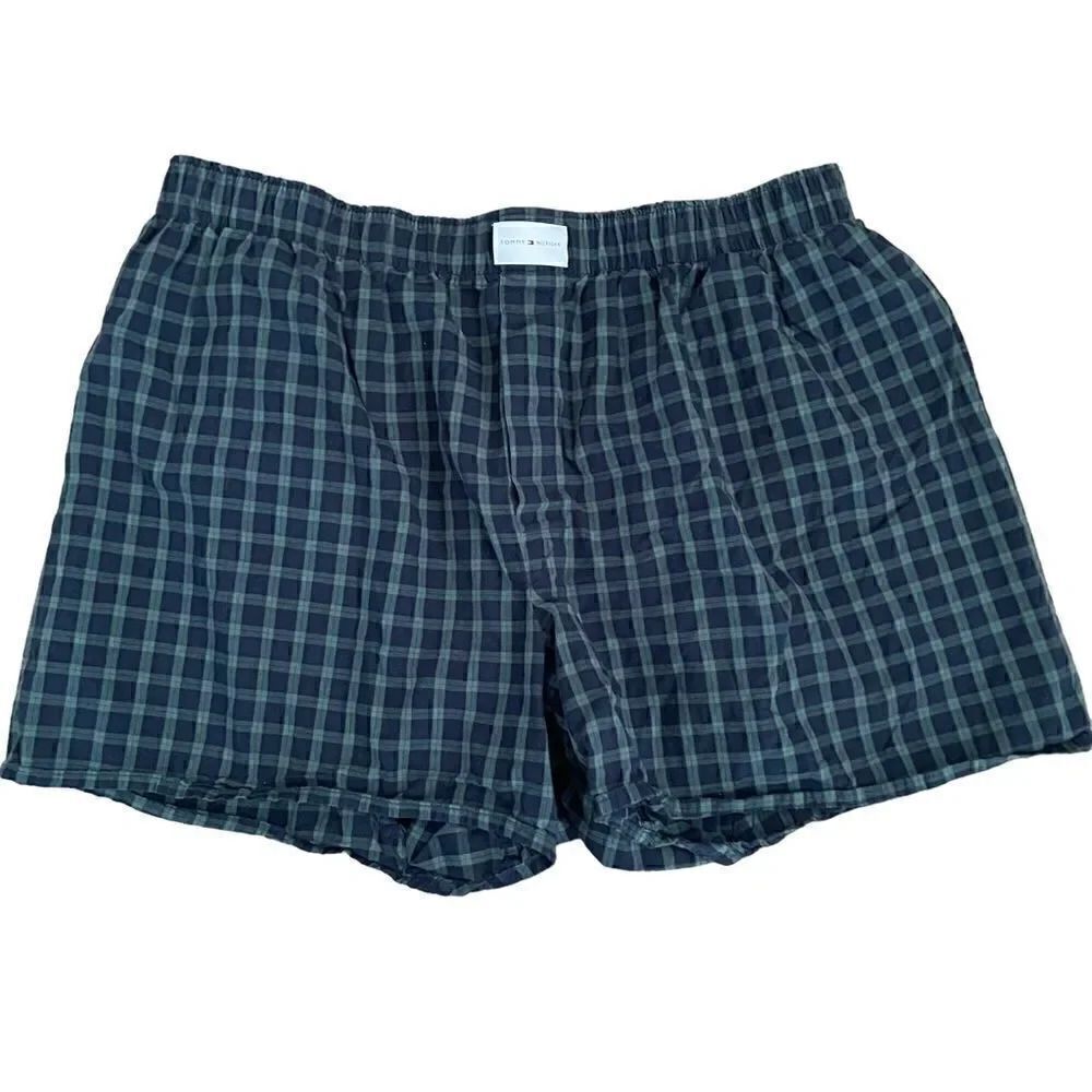 Tommy Hilfiger Mens Boxers Cotton Elastic Waist Blue Navy Plaid SZ L